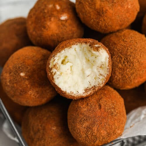 Irish potato candy with a bite out of one