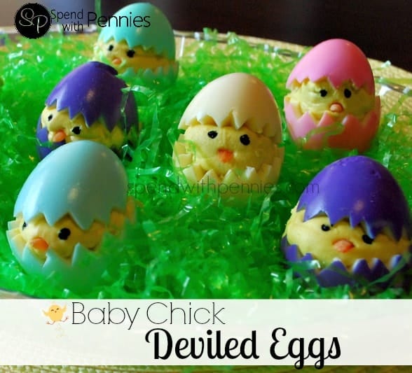 eggs filled with yolk decorated like baby chicks