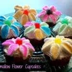 marshmallow flower cupcakes on a plate