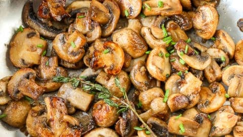 Overhead view of Sauteed Mushrooms with Garlic