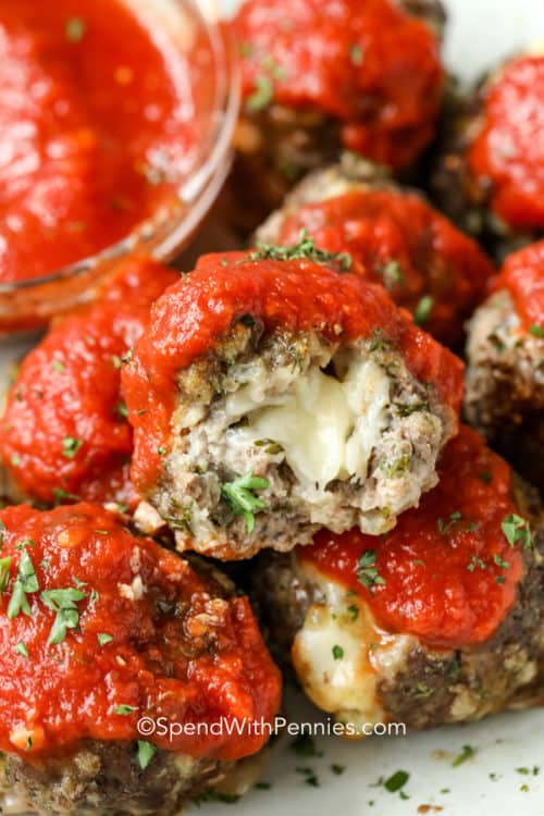 Mozzarella Stuffed Meatballs (in Homemade Tomato Sauce) Spend With