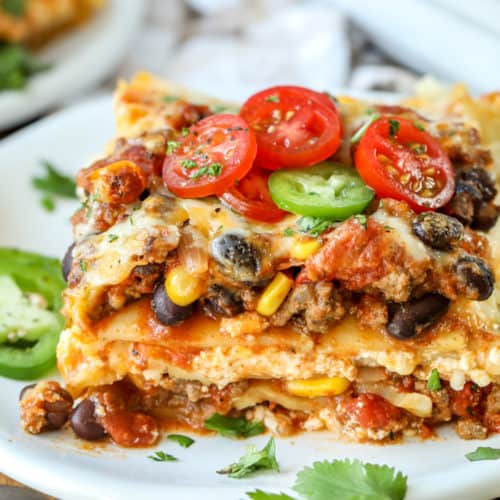 Taco Lasagna with beans and corn
