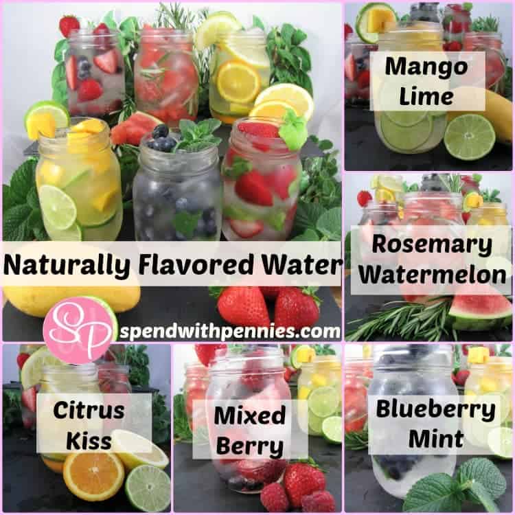 collage of various flavors of water