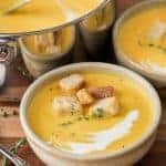 butternut squash soup in bowls