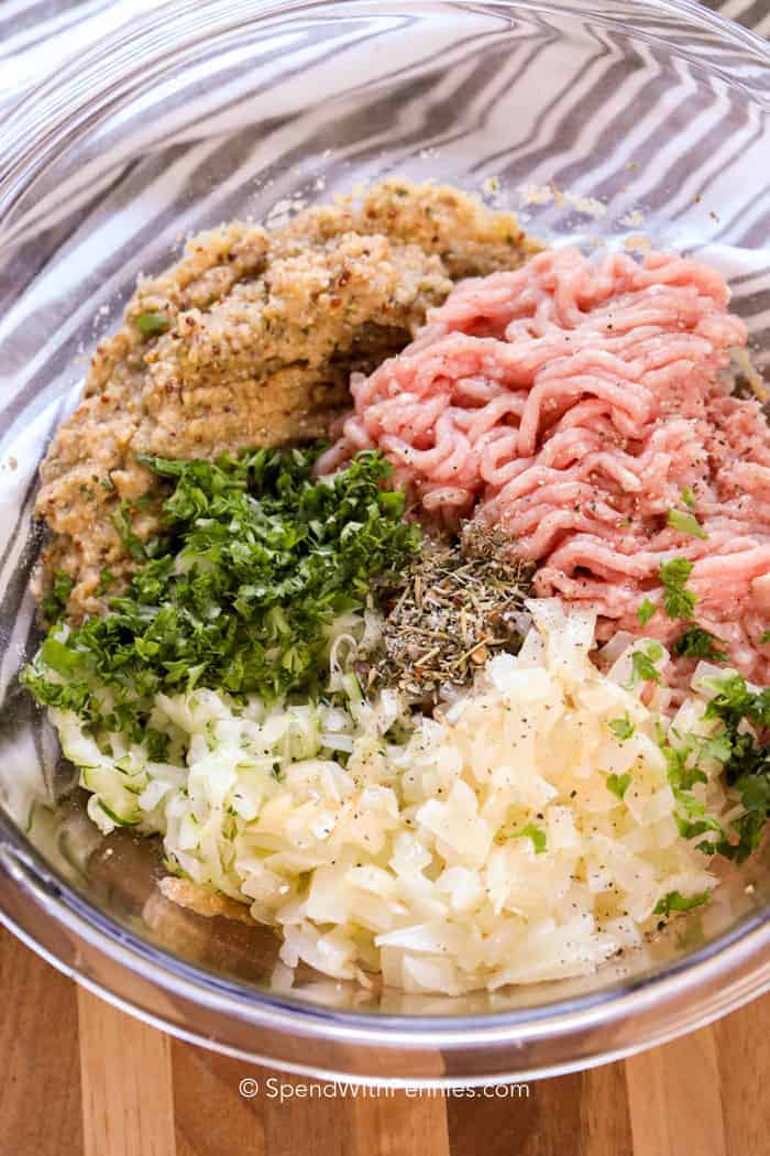 Try this simple turkey meatloaf recipe the next time youâre looking for a juicy and tasty main course that the whole crew will love. Combine lean ground turkey with shredded zucchini, tomato sauce, Worcestershire, onion, and Italian herbs. Finish it off with a delightful brown sugar and chili sauce glaze. Serve this turkey meatloaf alongside roasted veggies or creamy mashed potatoes. #turkeymeatloaf #meatloaf #recipe #spendwithpennies ingredients for Turkey Meatloaf