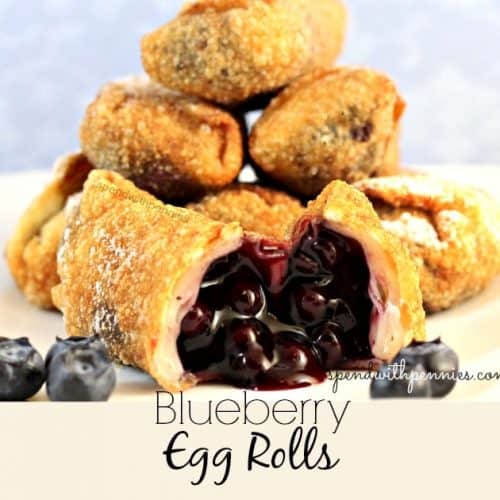a stack of blueberry egg rolls
