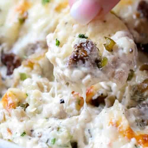 Cheesesteak Dip with a chip