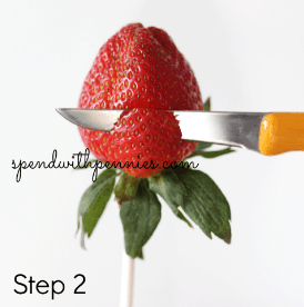 step 2 of how to make strawberry roses with a knife