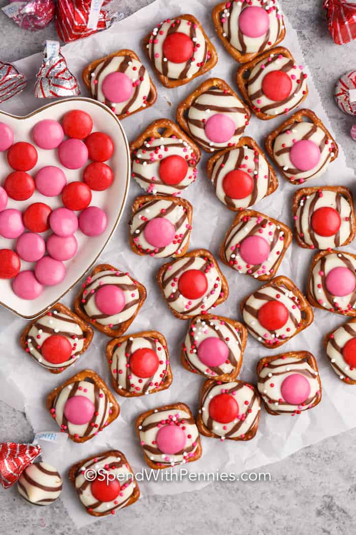 Valentines Hugs on parchment paper with chocolate on the side