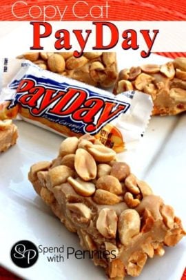 A homemade payday candy bar on a plate