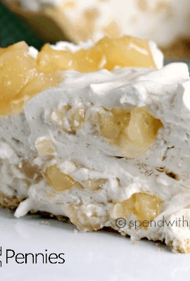 a piece of fluffy pie with apple pie filling
