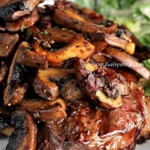 mushrooms over a steak