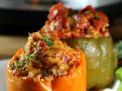 stuffed peppers in crock pot with uncooked rice