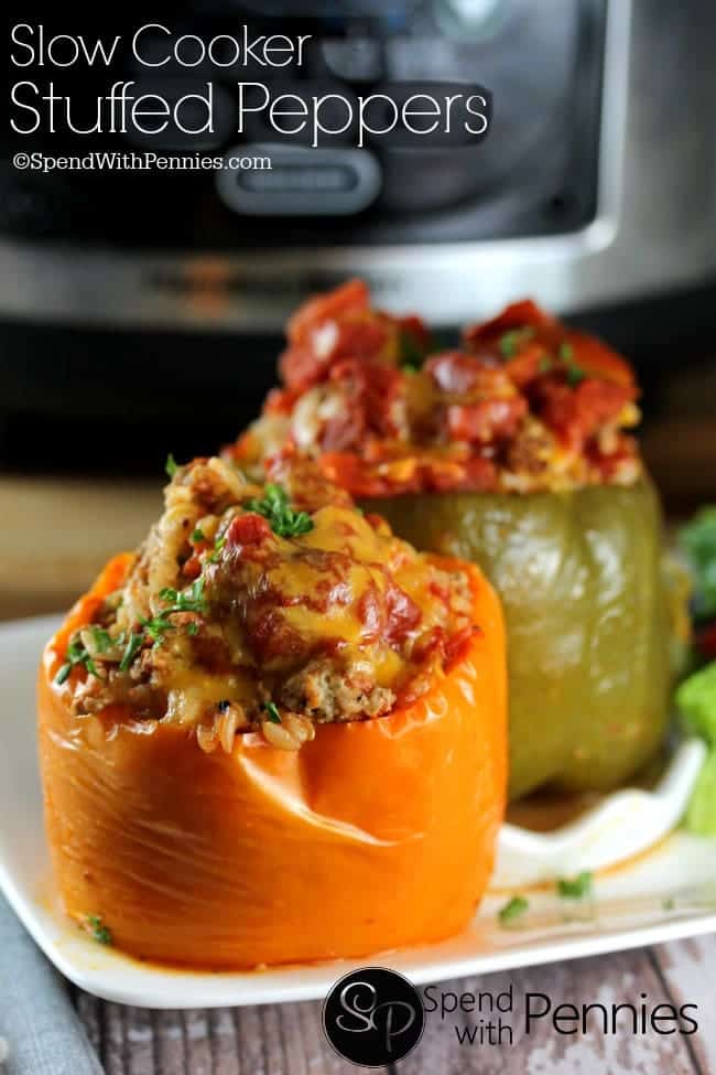 Crock Pot Stuffed Peppers {Easy & Delish} - Spend with Pennies