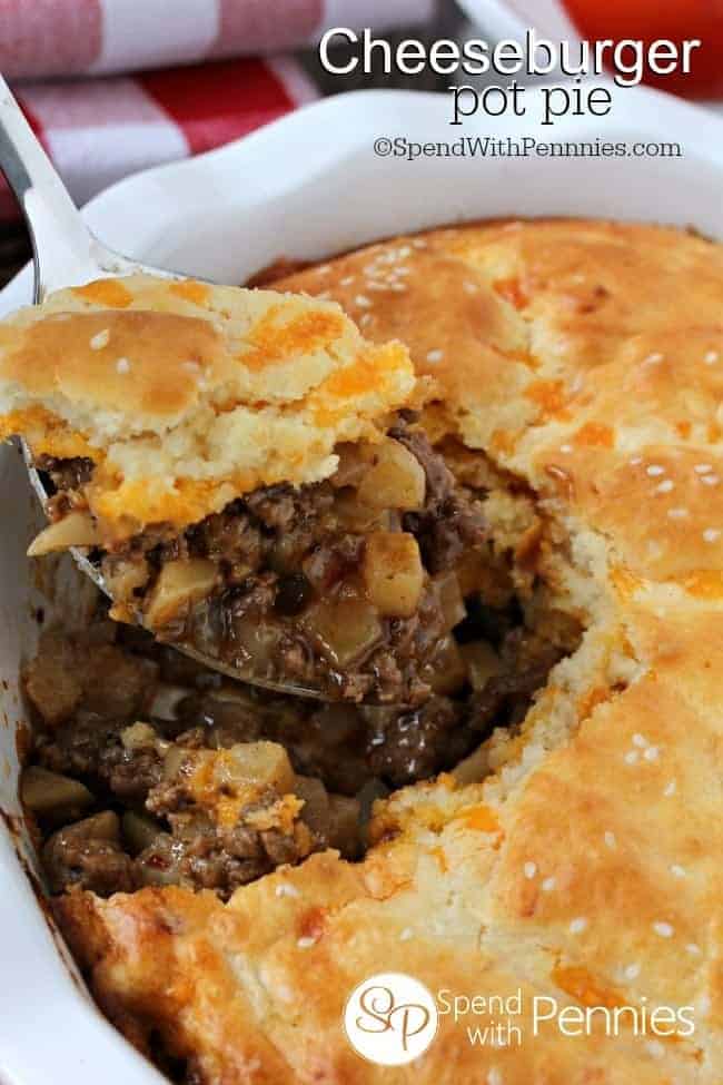 a scoop of Quick & Easy Cheeseburger Pot Pie