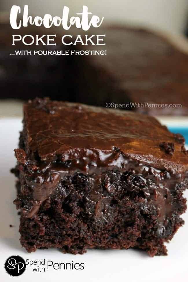 chocolate poke cake from scratch with chocolate pourable frosting