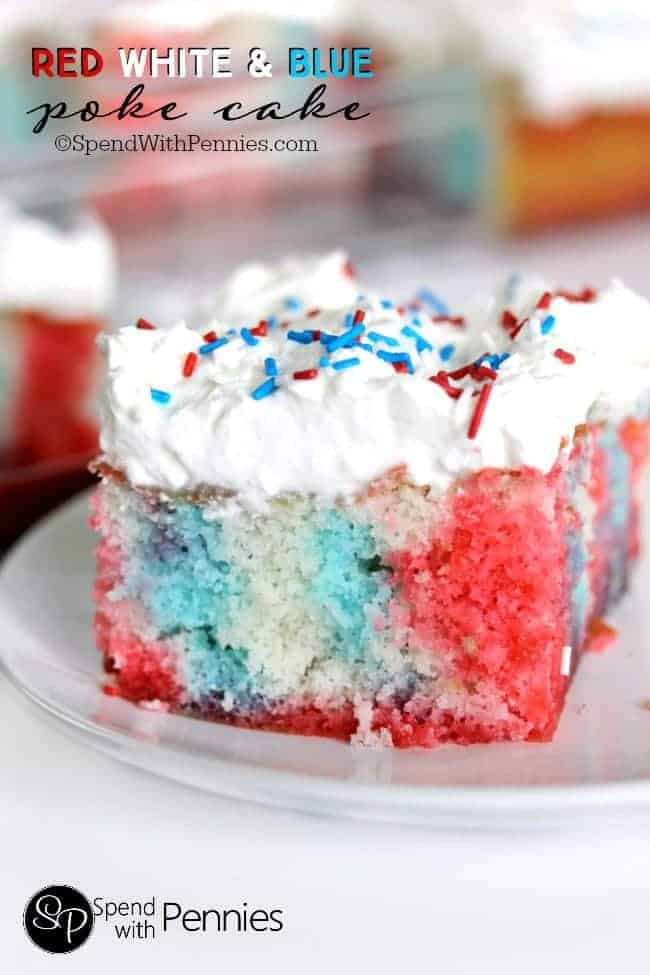 Red White & Blue Poke Cake slice