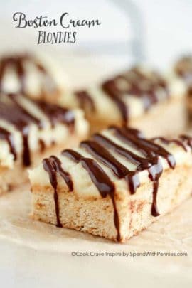Boston Cream Blondies with chocolate on top