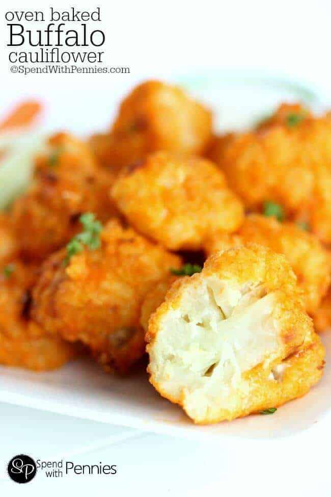 Baked Buffalo cauliflower bites on plate