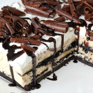 Peanut Butter Banana Icebox Cake with chocolate curls