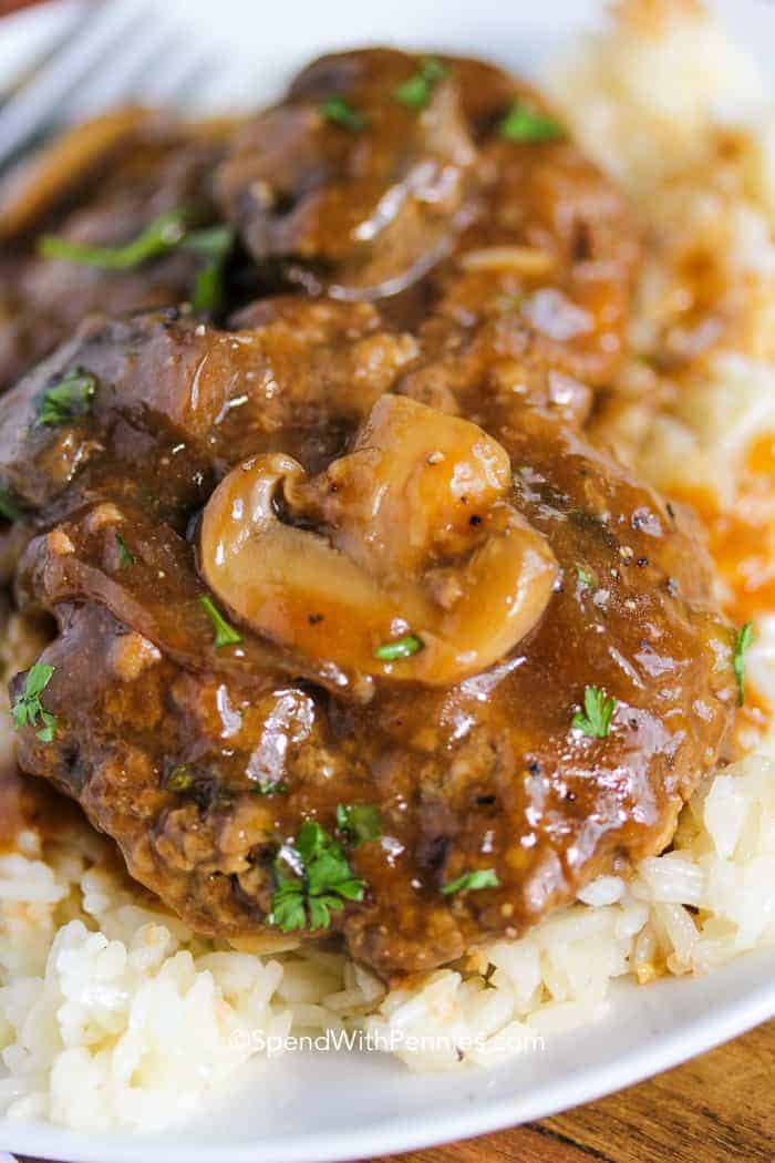 Crock Pot Salisbury Steak on a plate