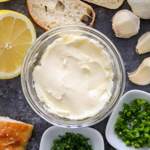 Homemade Garlic Butter in glass bowl