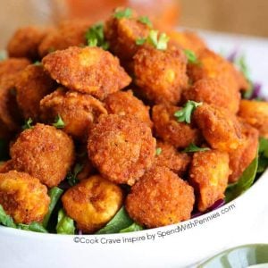 Crispy Buffalo Tortellini in a bowl with parsley