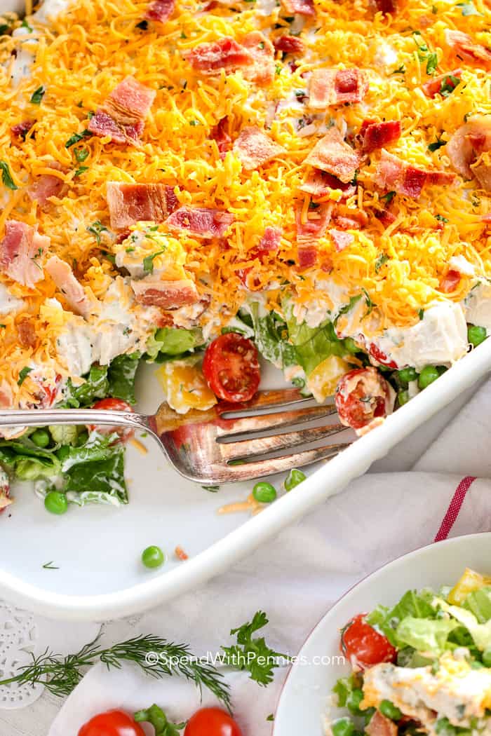 Ranch 7 Layer Salad with a fork