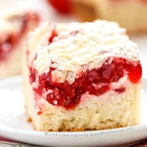Cherry Cheesecake Coffee Cake on a plate