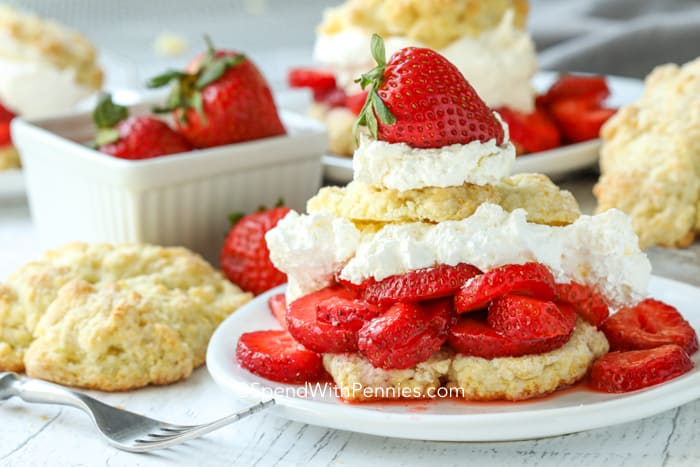 Strawberry Shortcake piled high on a plate