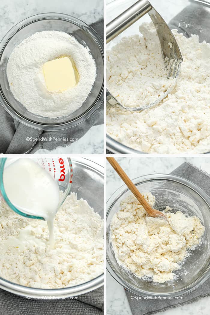 Collage shot of making Strawberry Shortcake batter