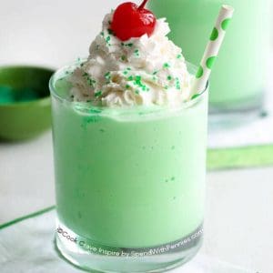 Boozy Shamrock Shake with whipped cream and a cherry