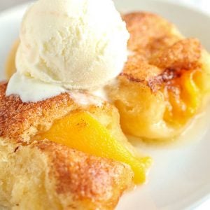 Peach Dumplings on plate with icecream