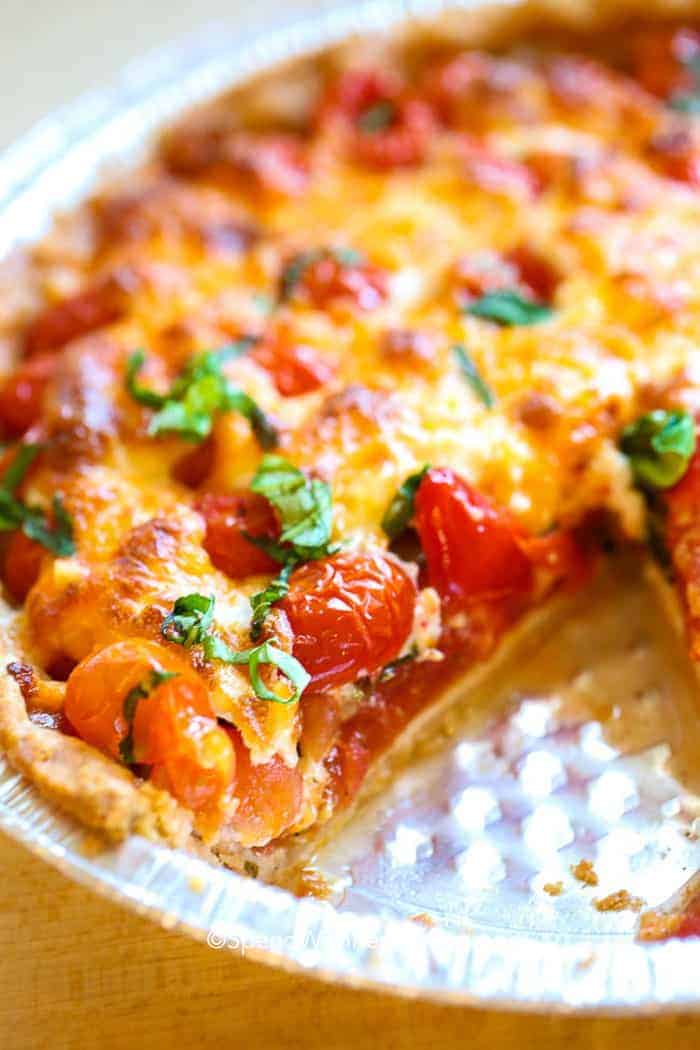 Whole Tomato Pie with a slice out of it