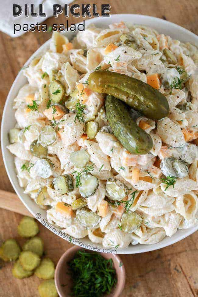 Dill Pickle Pasta Salad is literally my favorite pasta salad ever! In this creamy pasta salad recipe, dill pickles play a starring role and add tons of flavor and crunch! This recipe is even better when it's made ahead of time making it the perfect potluck dish!