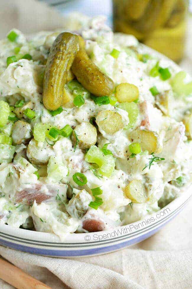 Dill Pickle Potato Salad in a bowl