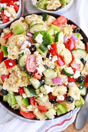 Tortellini Pasta Salad that is Greek-Inspired