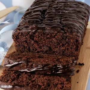 Chocolate banana bread sliced on a cutting board