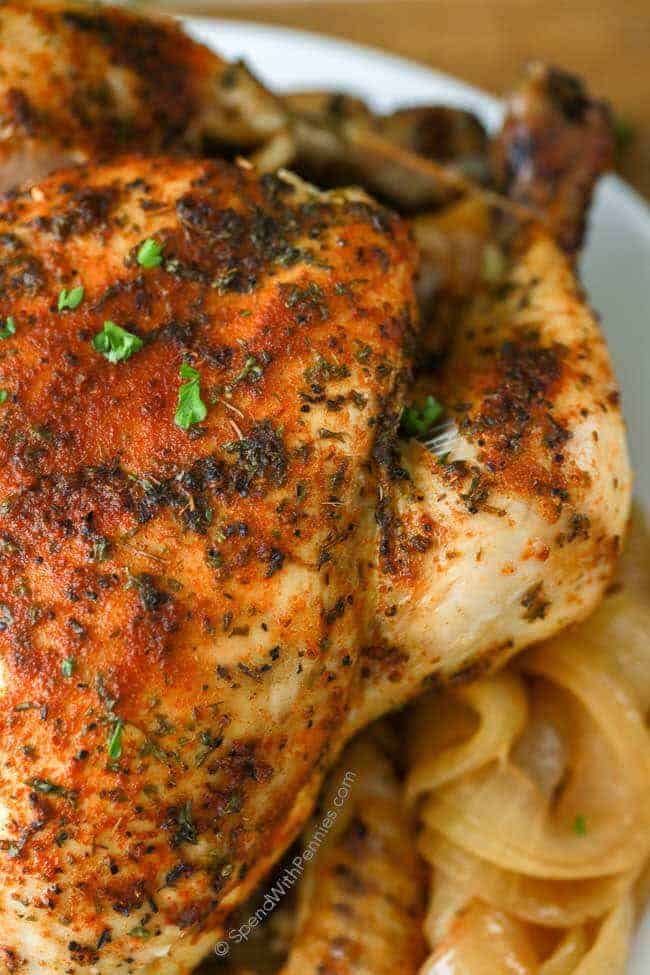 Close up of cooked whole chicken