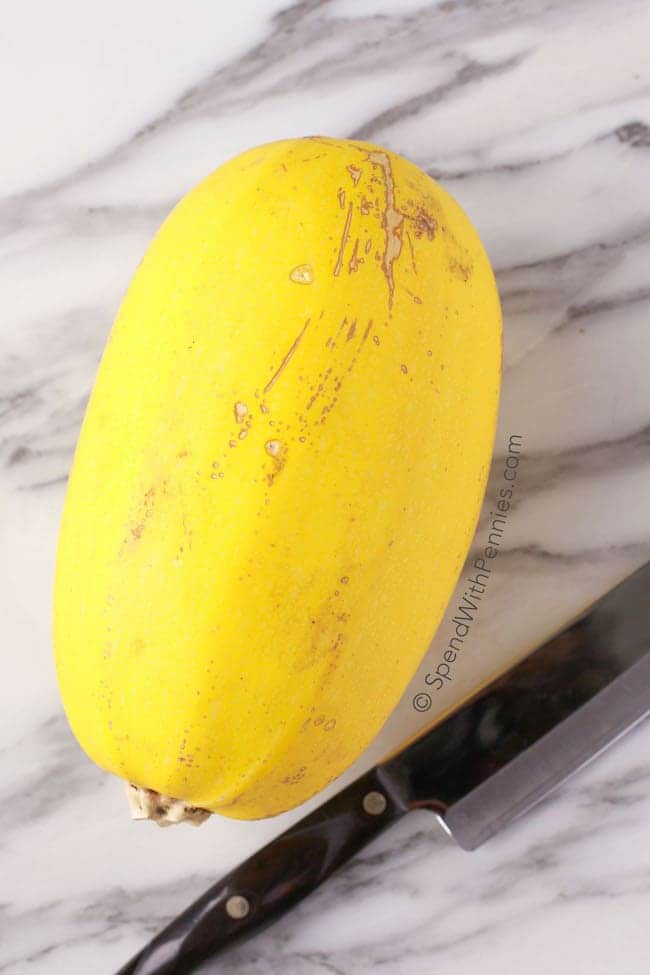 Spaghetti Squash with a knife
