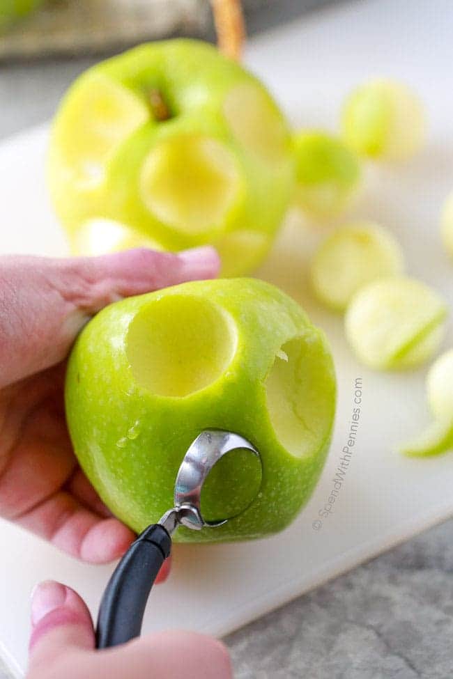 Cutting balls of apples with a melon baller