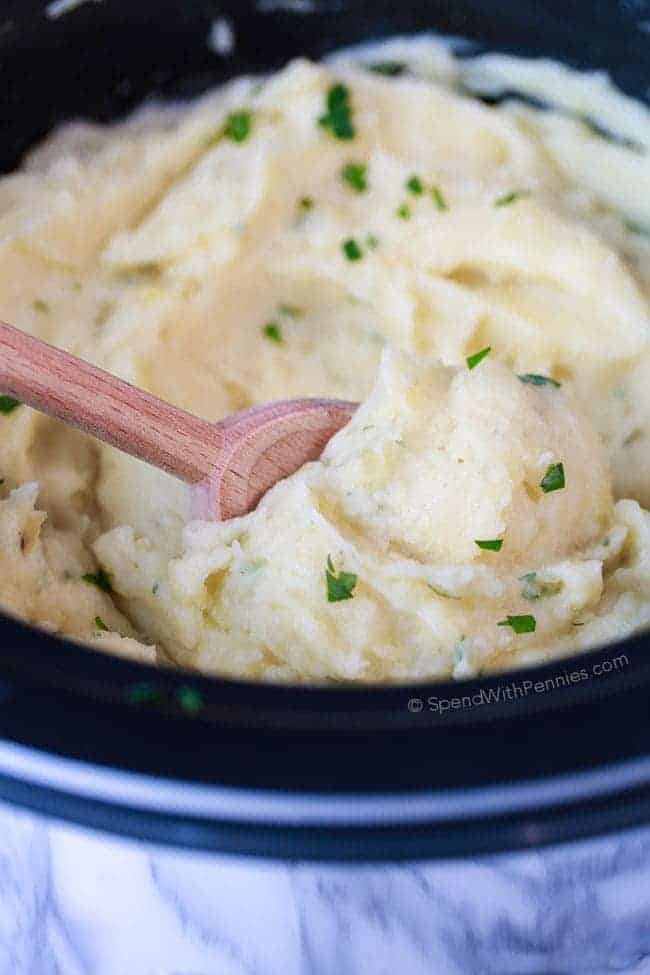 Mashed Potatoes with seasonings in the slow cooker