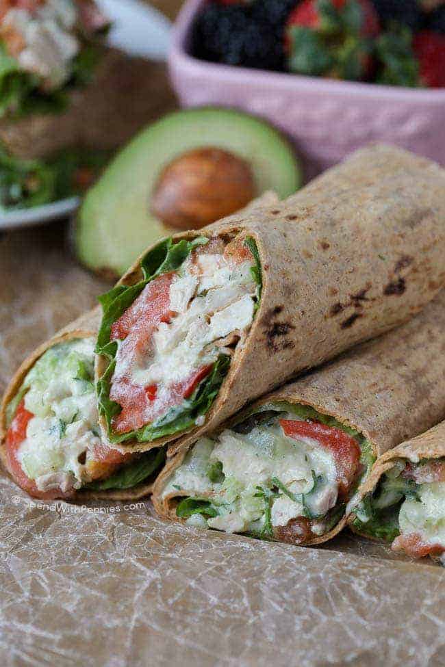 avocado ranch chicken wrap