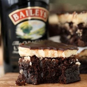 Baileys Brownies close up with writing