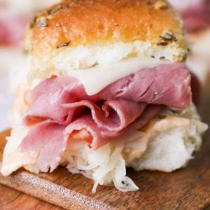 Oven Baked Reuben Sliders filled with corned beef and sauerkraut