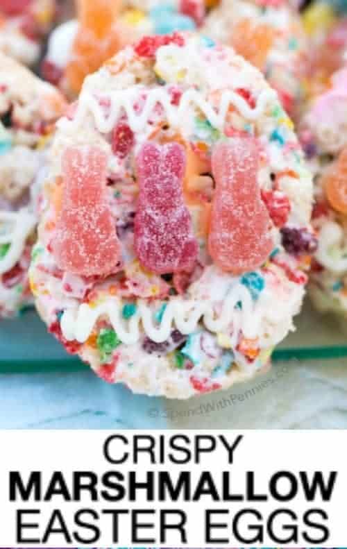 Crispy Marshmallow Eggs are the perfect no bake fruity flavored Easter treat! With a combination of crispy rice cereal, loads of gooey marshmallows and ultra soft fruity gummies, these are definitely going to be a spring favorite!