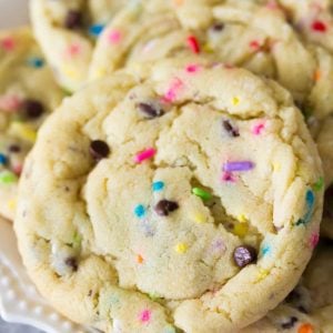 close up of cake mix cookies with sprinkles