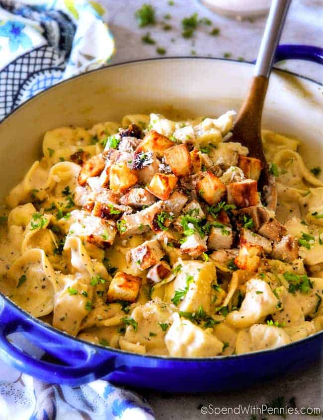 Caesar Chicken Tortellini in dish