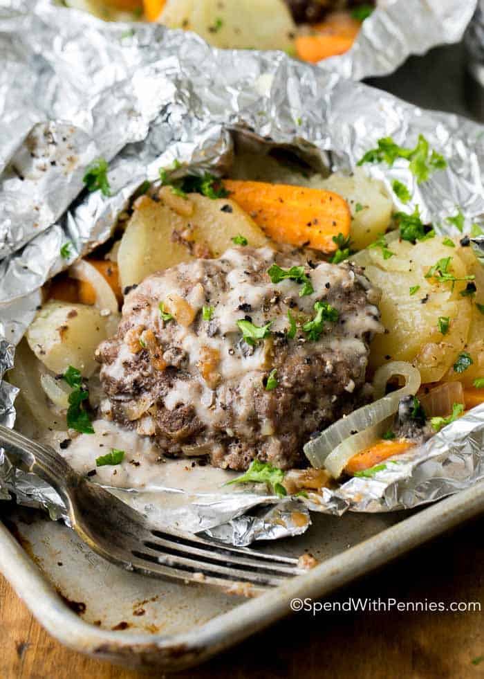 dinner foil packet with fork