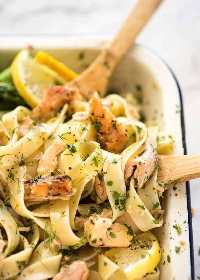 Garlic Lemon Butter Salmon and Pasta